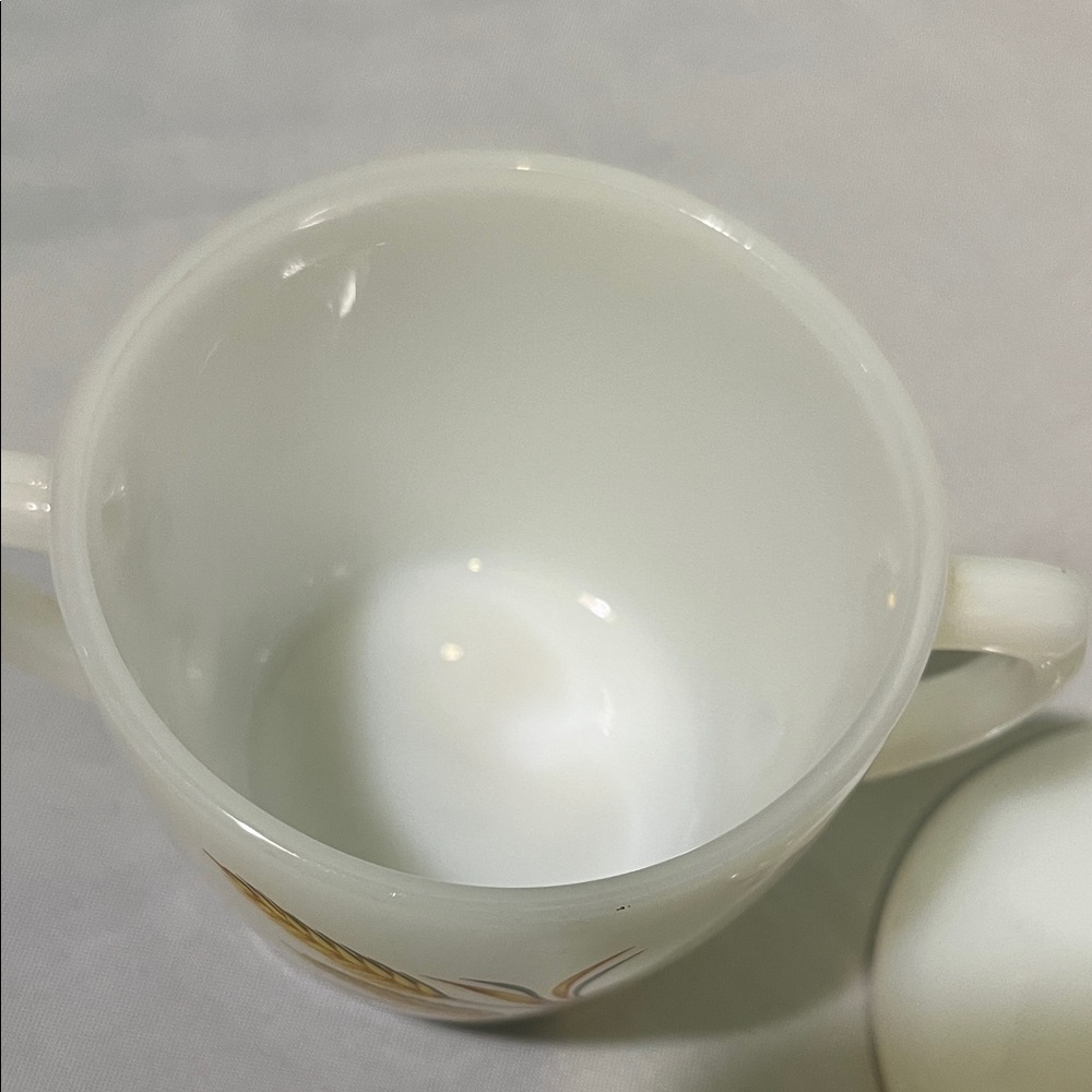 Fire King White Lidded Sugar Bowl Vintage Wheat Classic Design Collectible - Picture 3 of 7